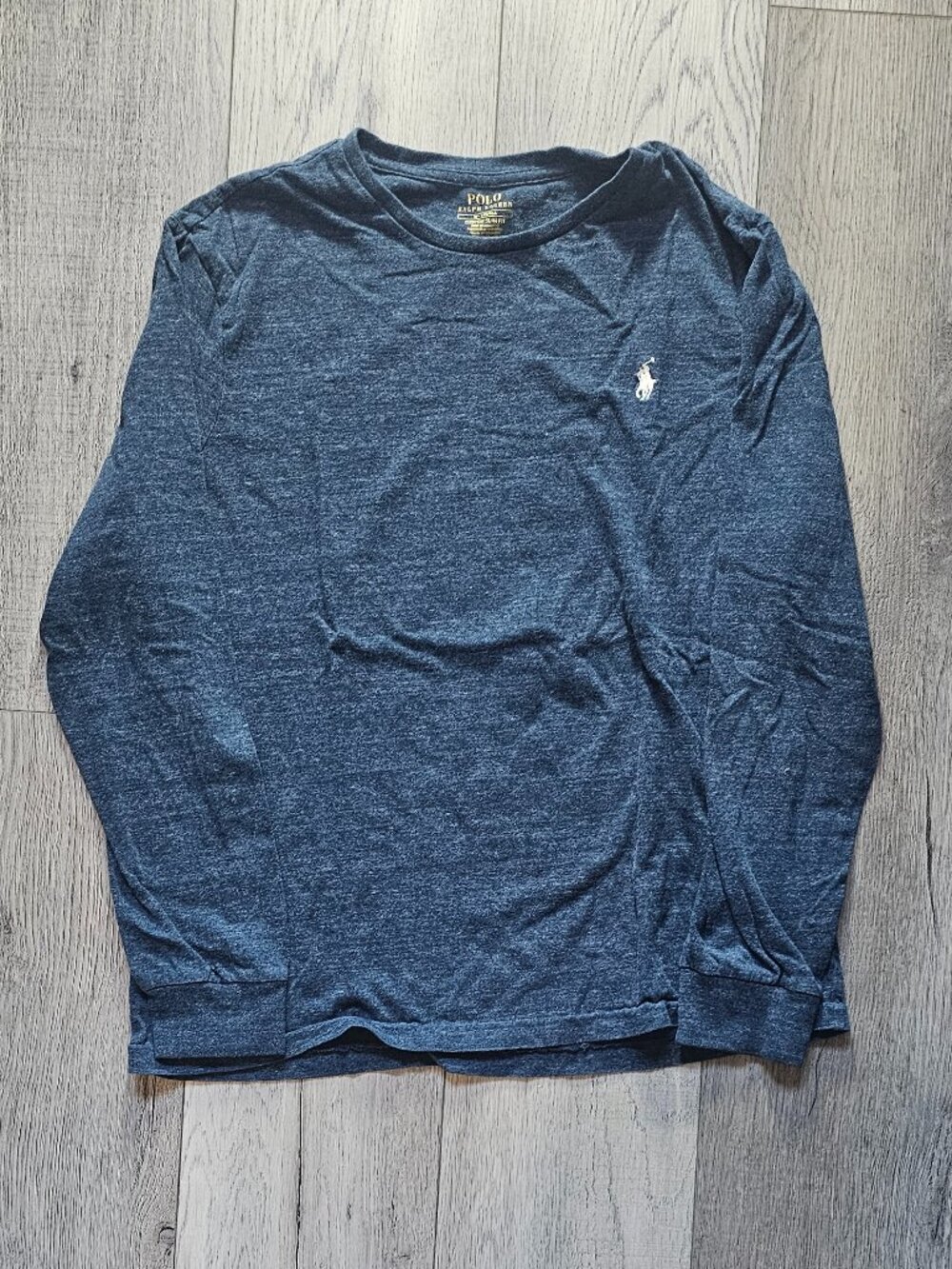 Polo Ralph Lauren Mens Blue Heathered Custom Slim Fit Long Sleeve T Shirt Medium